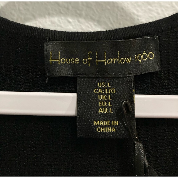 House Of Harlow Black Ribbed Feminine Mini Dress Neutral Contemporary Casual - Picture 6 of 9